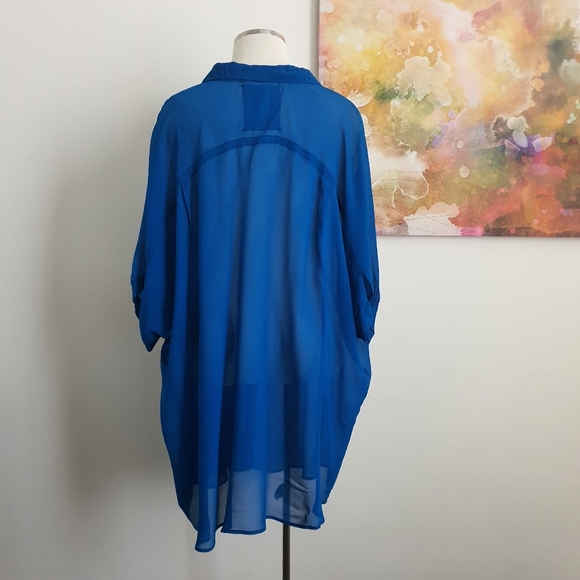 Verge NZ Short Sleeve Sheer Blue Button Down Long Blouse Size XXL - Picture 4 of 12
